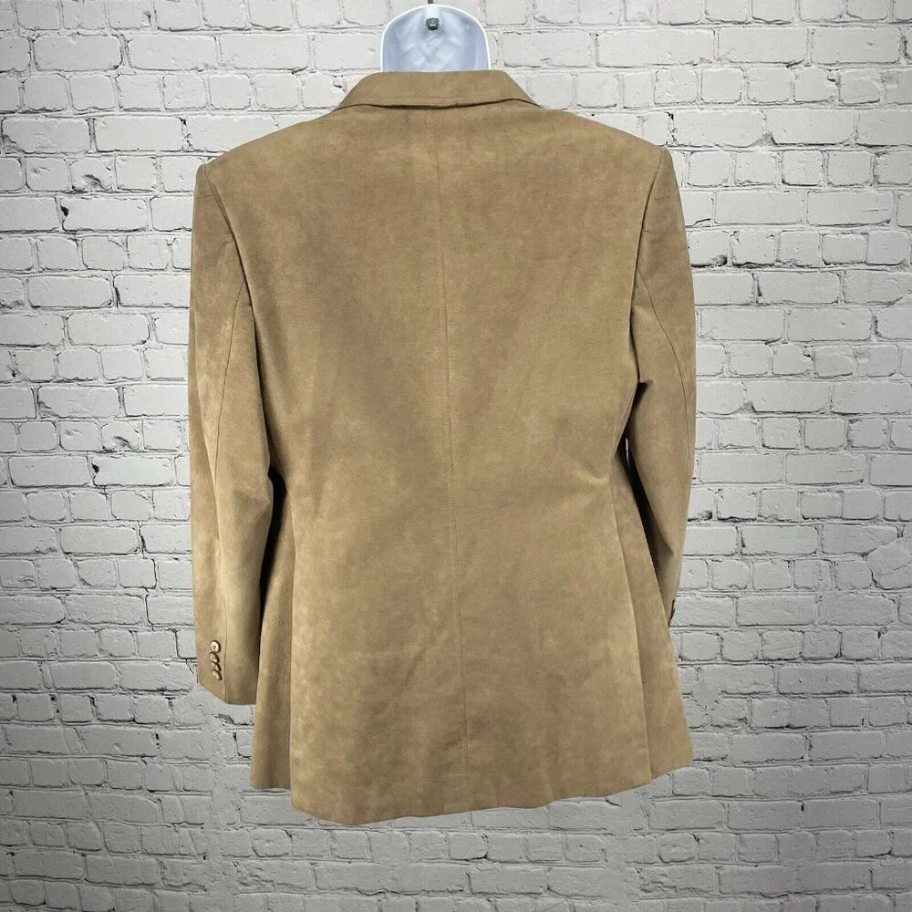 M K Loo Brown Suede Like Handmade Custom Tailor 2 Button Blazer Jacket Size 38